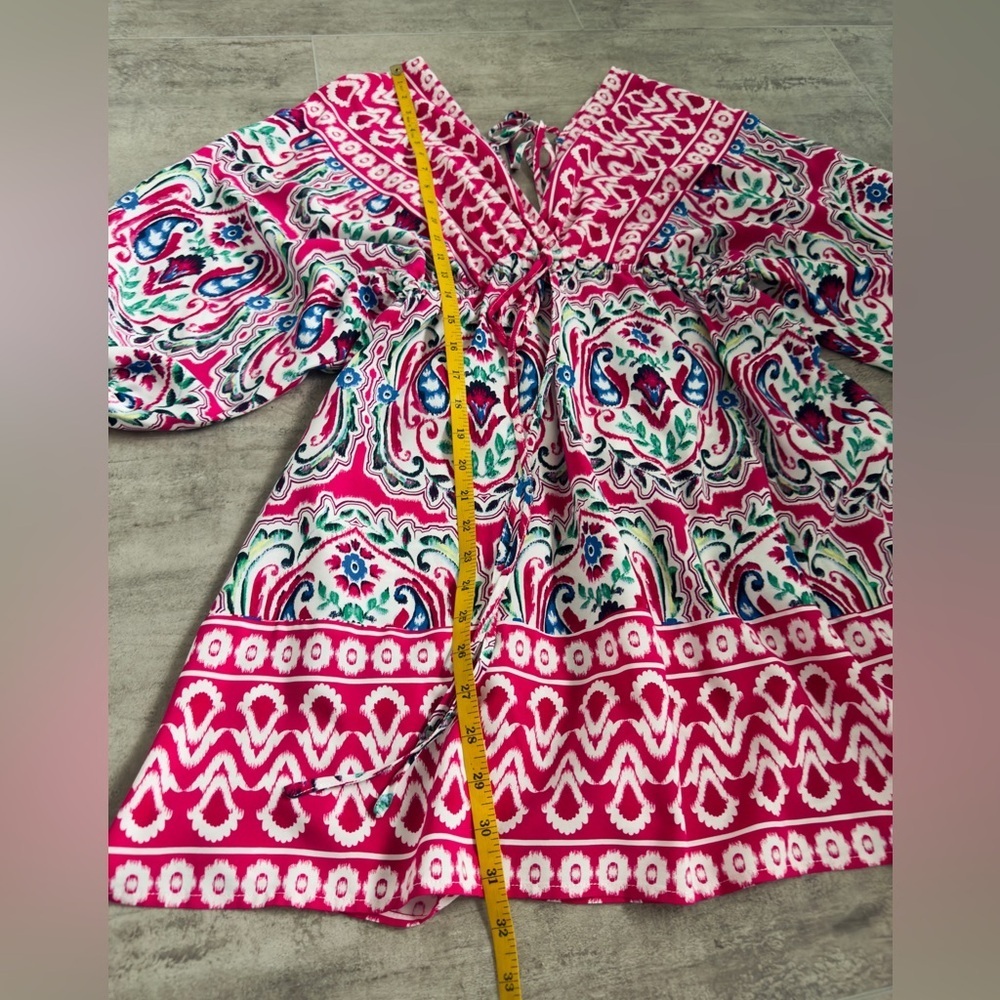 Cupshe Hot Pink Geo Puff Sleeve Mini Dress Size S - Picture 9 of 13